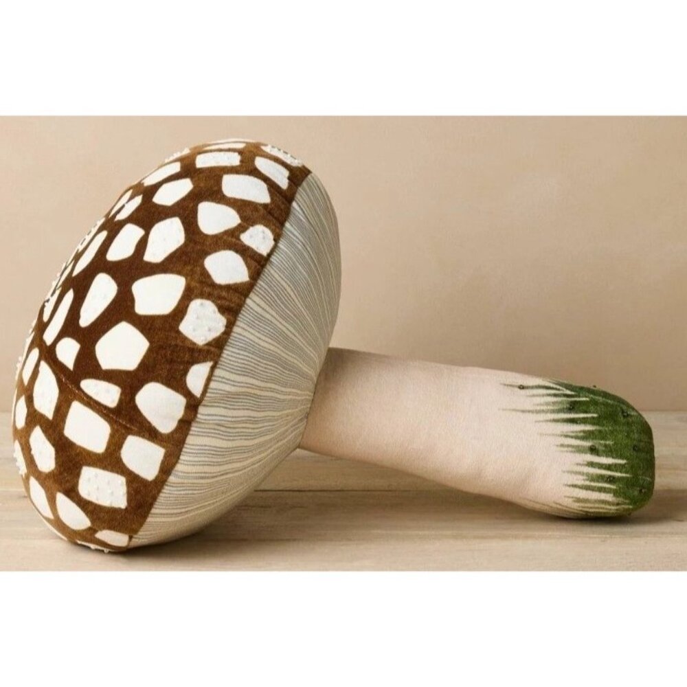 John Derian Mushroom Plush Pillow Giant Soft Stuffed Toy Brown & White With Tags